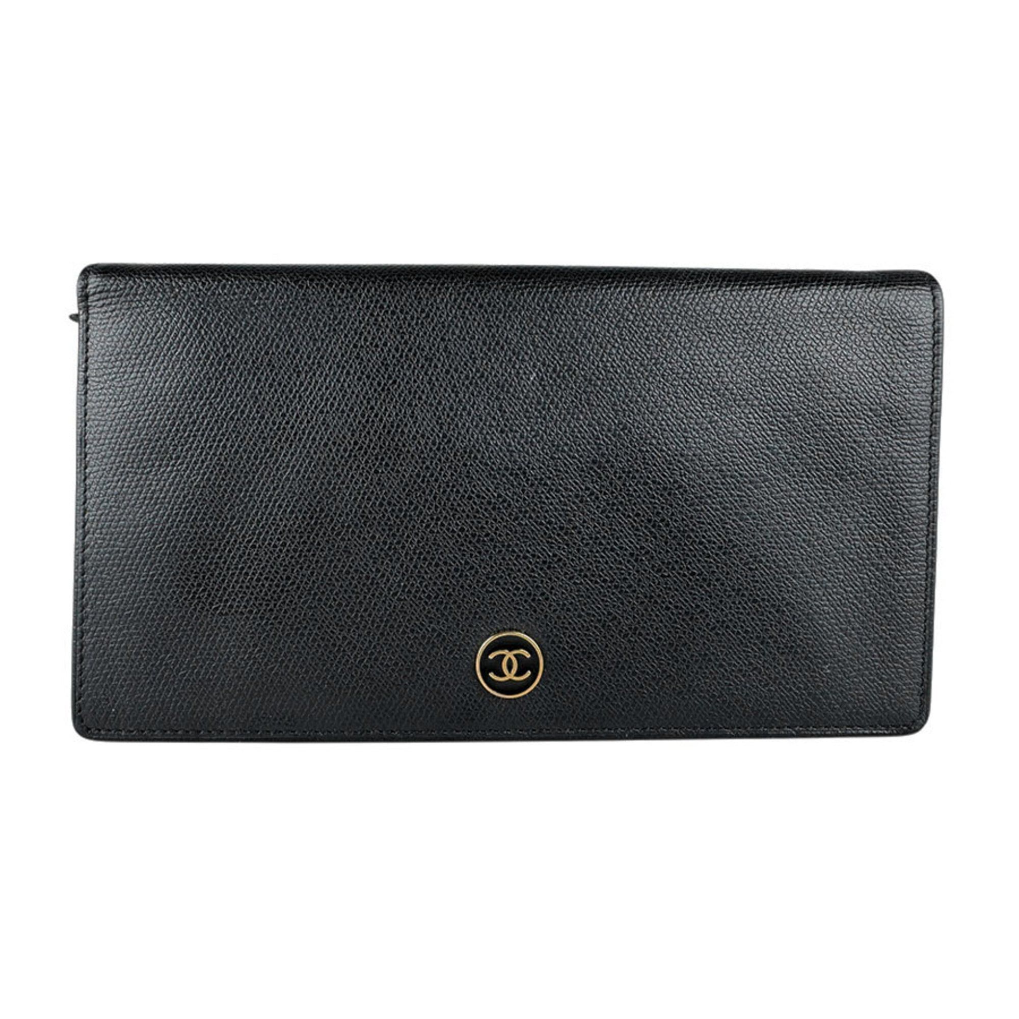 Chanel Chanel Bi-fold Long Wallet Coco Button Leather Black Women's Free Shipping z9093 Size ONE SIZE - 1 Thumbnail