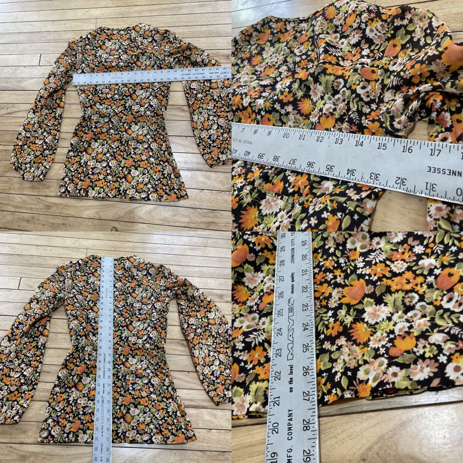 Bell VINTAGE 100% Synthetics VTG Tunic Women 38 Orange Green Floral Bell Sleeve 70s Hippie Shirt Size XS / US 0-2 / IT 36-38 - 8 Thumbnail