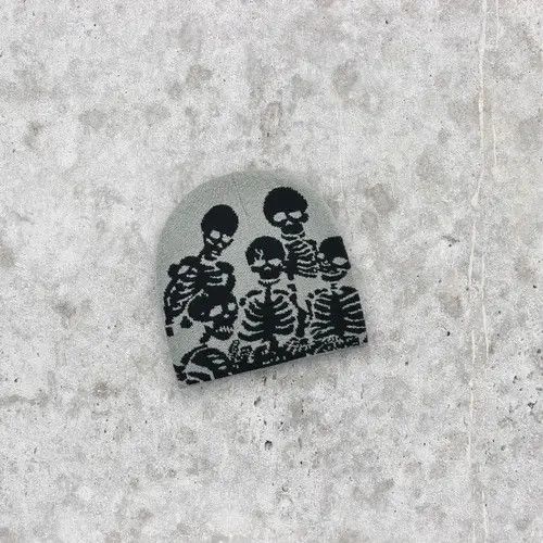 Japanese Brand × Vintage 🔥🕷☠️ Japanese style Beanie hat Skeleton pattern y2k ⚡️ Size ONE SIZE - 1 Thumbnail