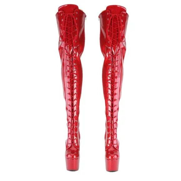 Other Adore 3020 Red Glitter Patent 3020 Thigh High Platform Boots Size US 10 / IT 40 - 2 Thumbnail