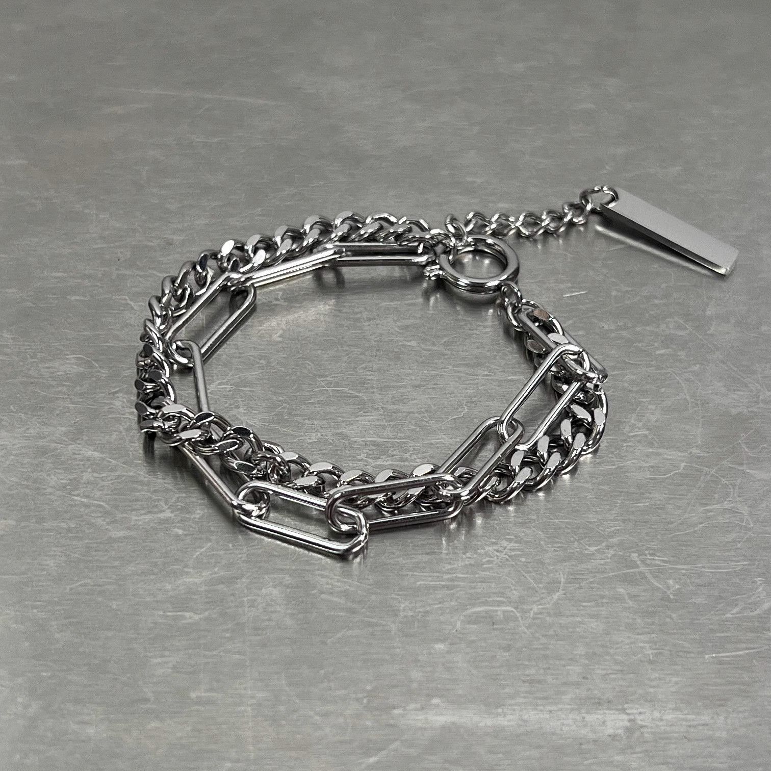 Jewelry × Vintage Double chain fashion men's silver titanium steel bracelet Size ONE SIZE - 1 Thumbnail