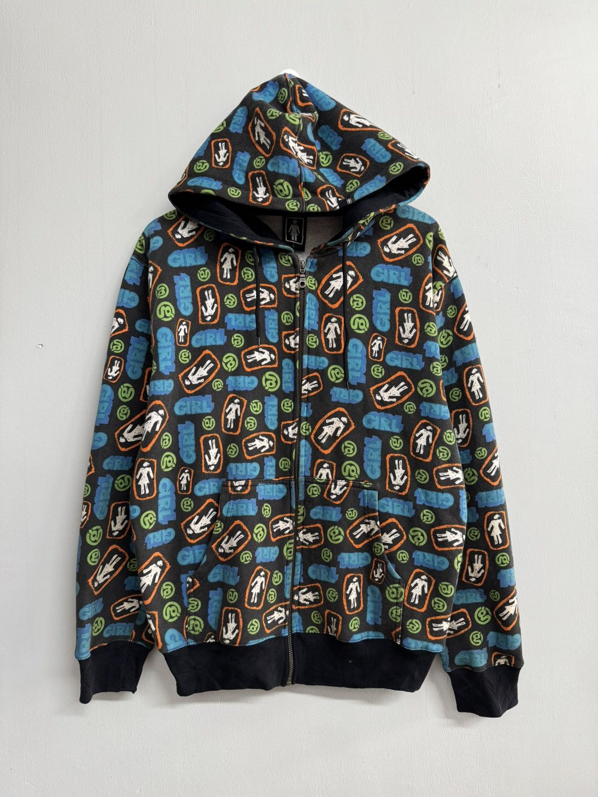 ★人気【Project G/R】Mixed Printed Vintage Hoodie★Pale Blue ☆人気【Project G/R】Mixed Printed Vintage Hoodie☆Pale Blue