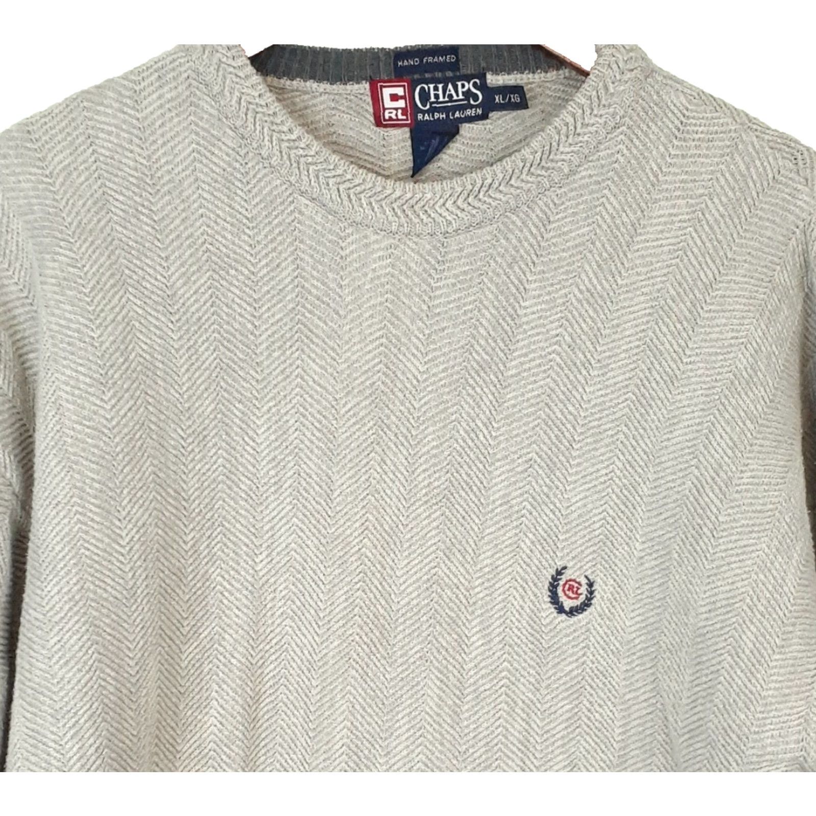 Ralph Lauren VINTAGE Chaps Ralph Lauren Hand Framed Herringbone Fisherman Sweater Mens XL Beige Cotton Knit Round Neck Long Sleeve Pullover Casual MENS Size US XL / EU 56 / 4 - 2 Thumbnail