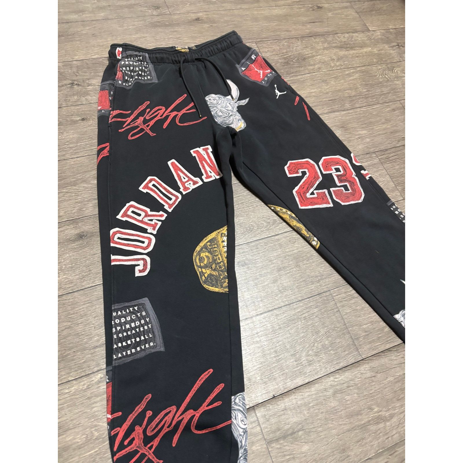 Jordan Brand × Nike NIKE Jordan Jogger Pants S Black Red White Gold Fleece AOP Size US 26 / EU 42 - 4 Thumbnail