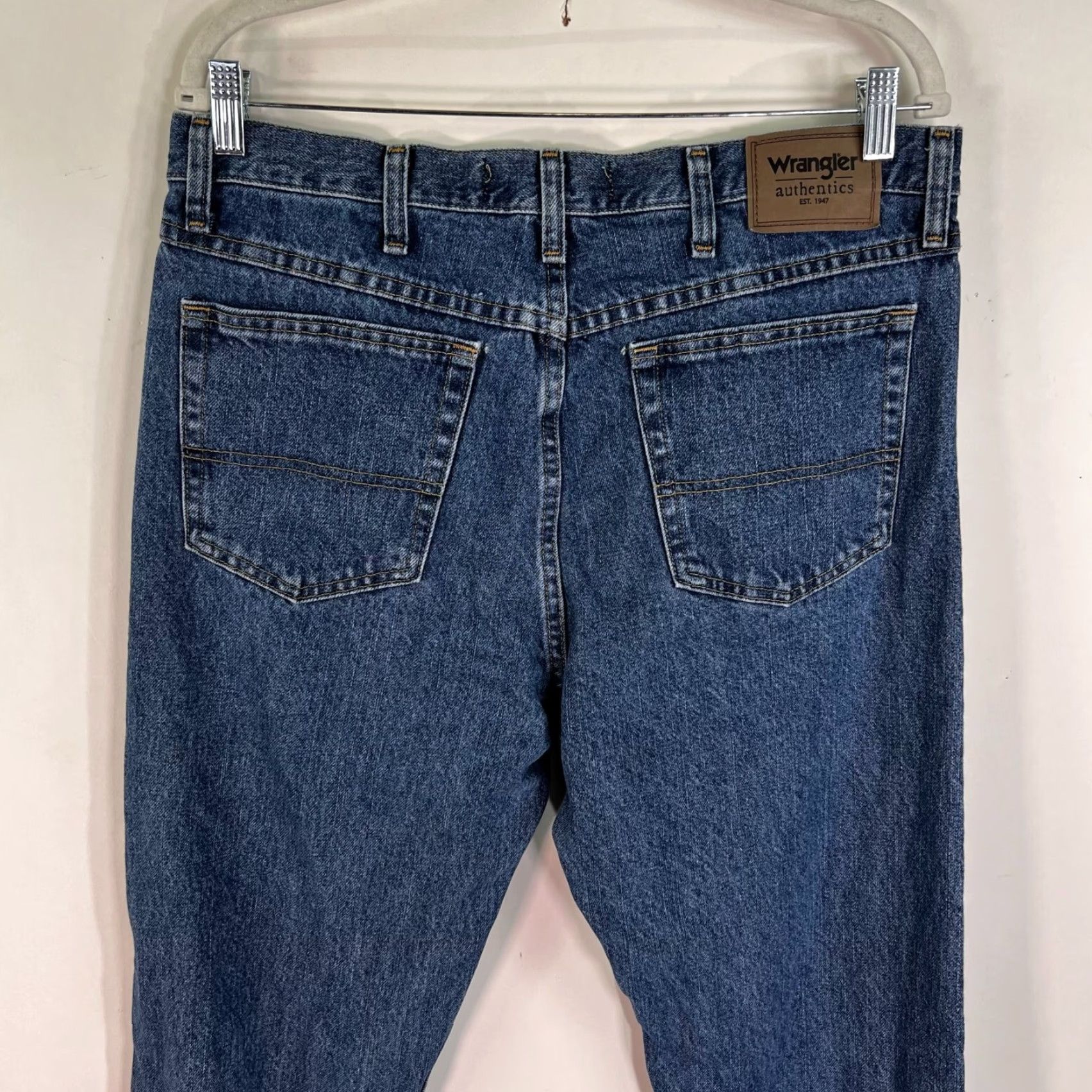Wrangler VINTAGE Wrangler Authentic Straight Jeans Mens 35 x 34 Blue 80s 90s Denim Adjustable Rise High Men’s Jeans Size US 35 - 6 Thumbnail