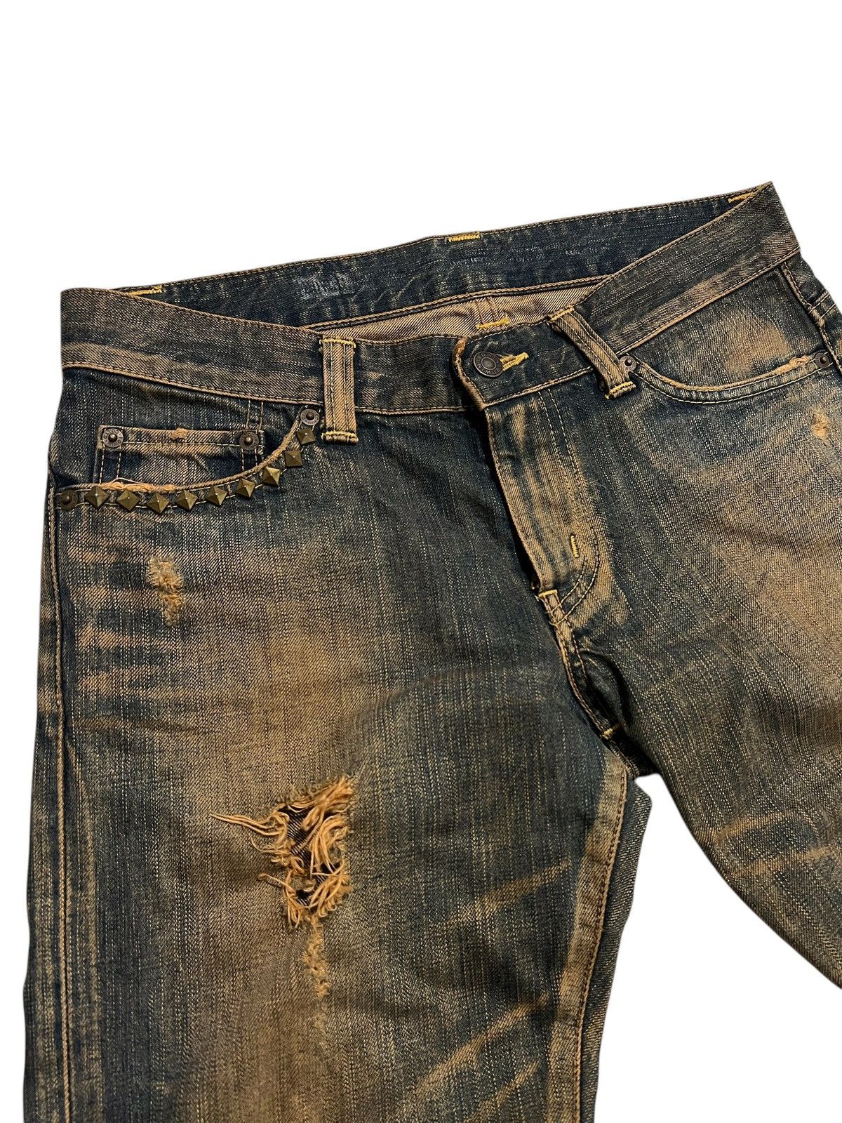If Six Was Nine FLARE EDWIN STUDED DISTRESSSED PUNK MUDWASH DENIM Size US 32 / EU 48 - 4 Thumbnail