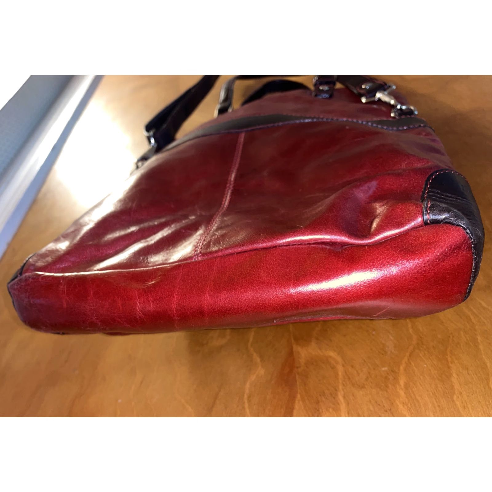 Vintage VINTAGE Nino Bossi Women's Crossbody Bag Leather Burgundy Medium Casual Business Shoulder Purse 12x14in Size ONE SIZE - 6 Thumbnail