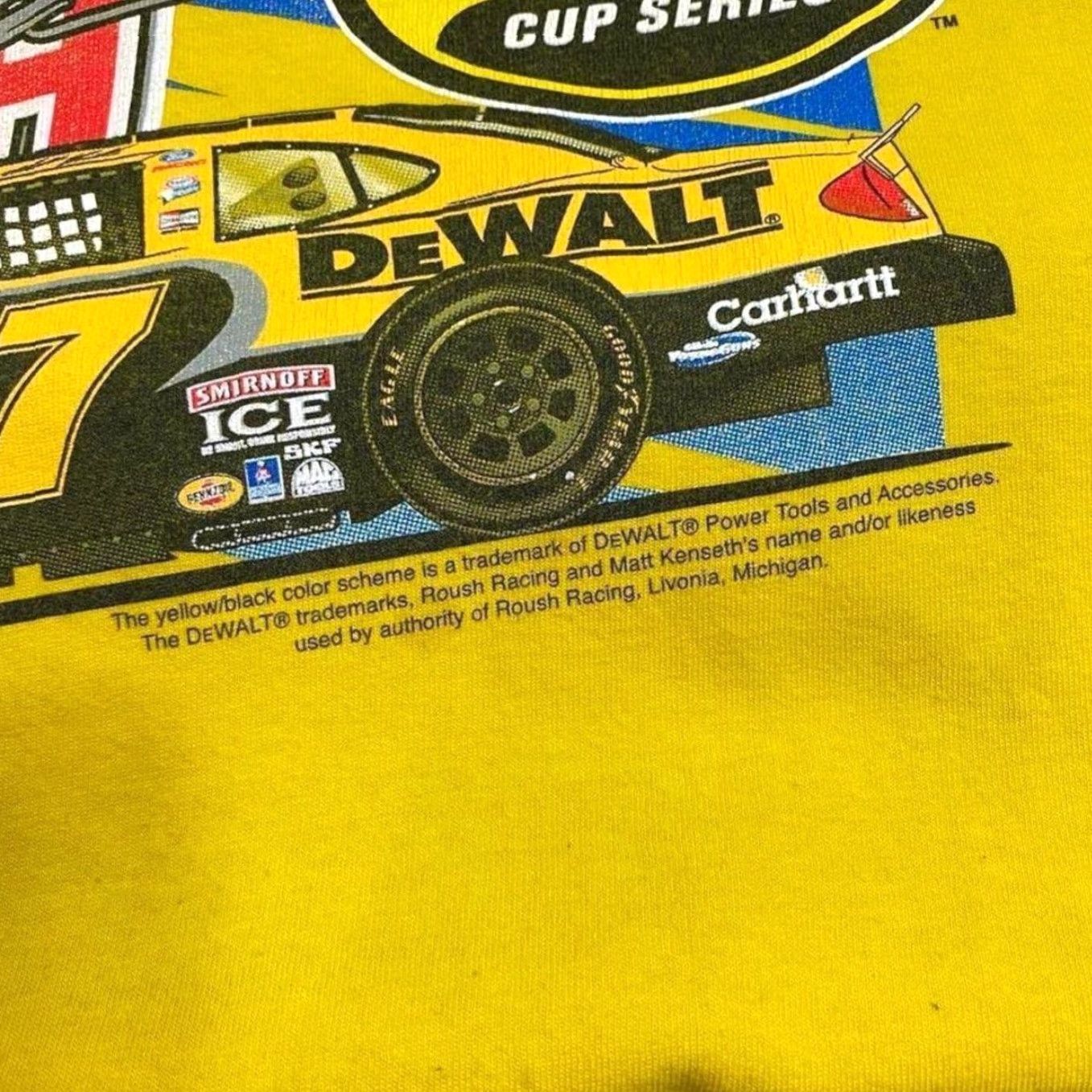 NASCAR VINTAGE Nascar T-Shirt XXL Nextel Cup Series Matt Kenseth Checkered Flag DeWalt Yellow Logo Graphic Mens Short Sleeve Cotton Size US XL / EU 56 / 4 - 3 Thumbnail