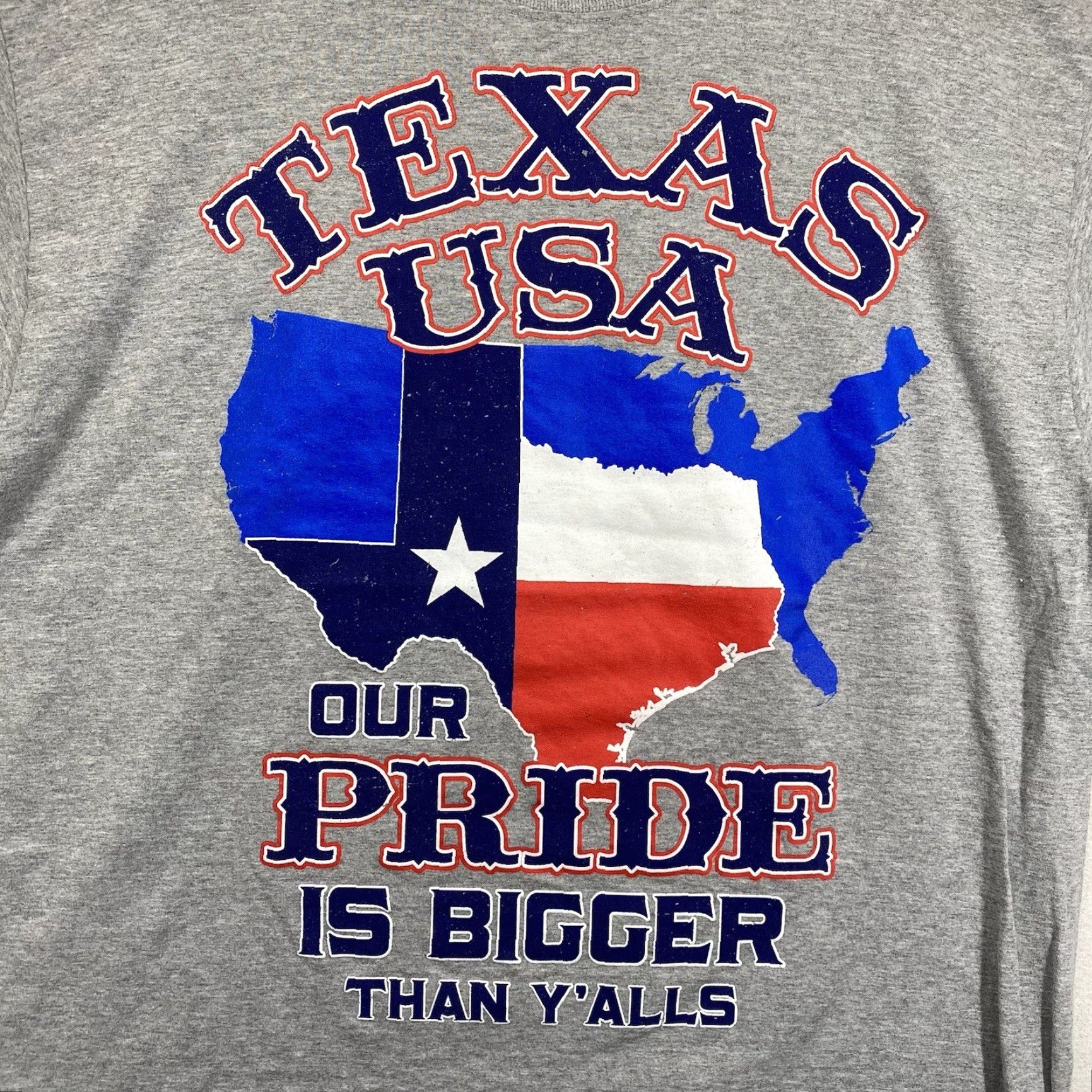 Jerzees Texas Graphic T-Shirt Large Gray "Our Pride Is Bigger Than Y’all's" JERZEES Mens Size US L / EU 52-54 / 3 - 2 Thumbnail