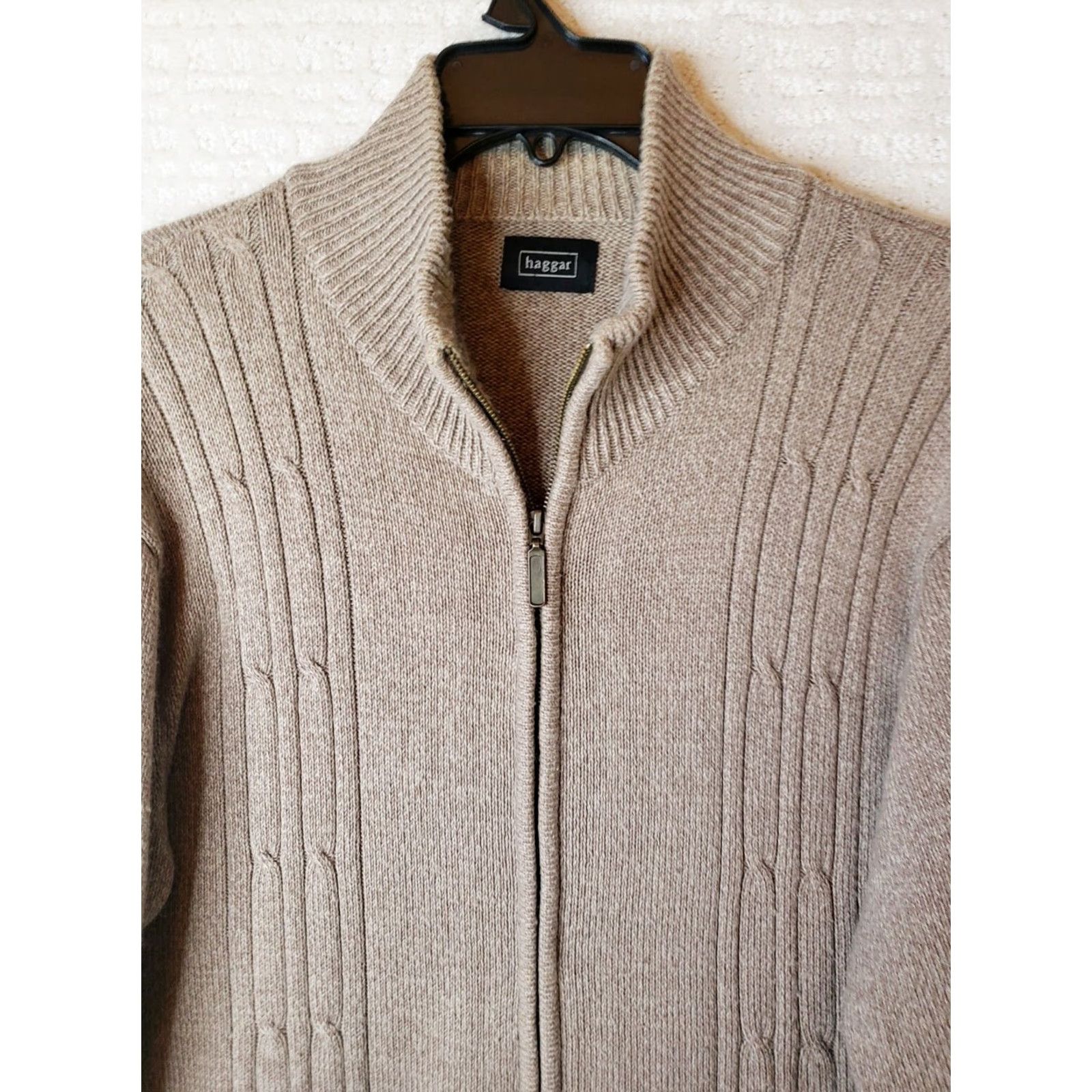 Haggar Haggar Men L Khaki Beige Full Zip Mock Neck Cable Knit Sweater Very Nice! Size US L / EU 52-54 / 3 - 3 Thumbnail