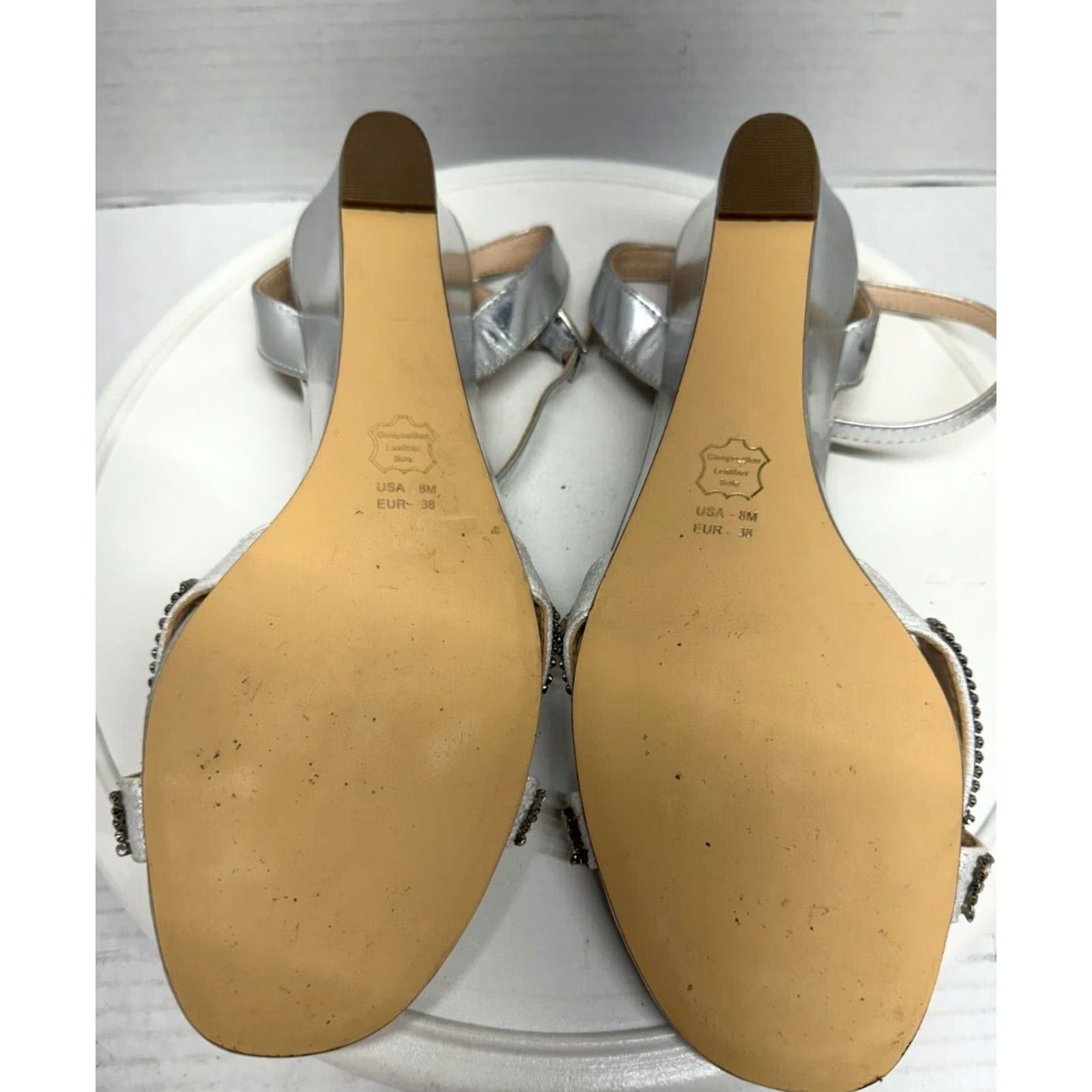 Vintage Nina New York Womens Silver Wedge Rhinestone Ankle Strap Open Toe Heels 8M 38 - USA Size 6 Size US 6 / IT 36 - 5 Thumbnail