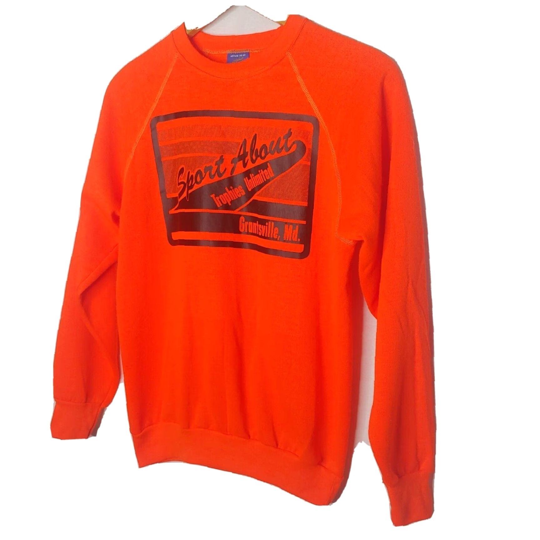 Vintage VINTAGE Sneakers Sweatshirt Shirt M Adult Mens Blaze Orange Crew Neck Pullover 100% Acrylic Sports About Tropies Unlimited Grantsville Maryland Size US M / EU 48-50 / 2 - 3 Thumbnail