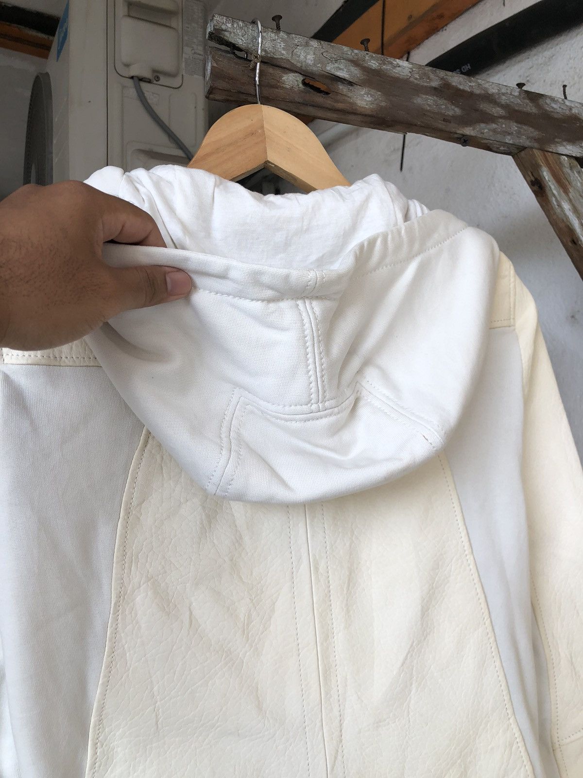Helmut Lang Rare🔥 Helmut Lang Distressed Half Leather Jacket Hoodie Size S / US 4 / IT 40 - 18 Thumbnail
