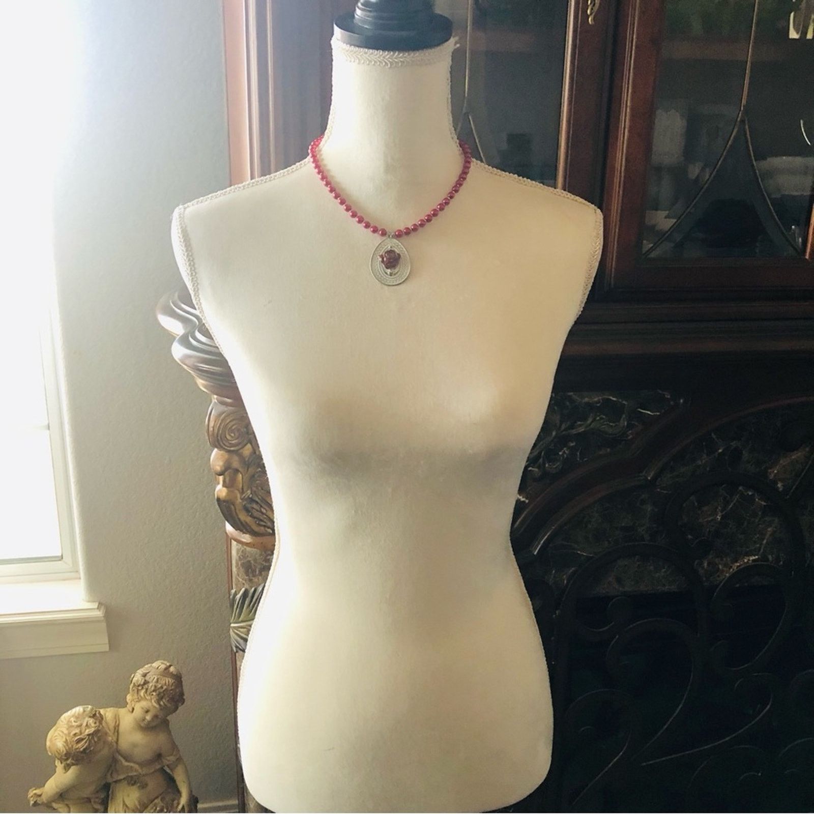 Handmade Handcrafted repurpose red rose filigree Pearl necklace Size ONE SIZE - 6 Thumbnail