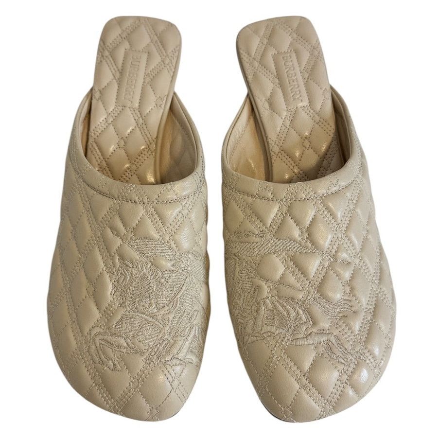 Burberry NEW Burberry Beige Quilted Embroidered Glove Mule Shoes 37.5 Size US 7 / IT 37 - 4 Thumbnail
