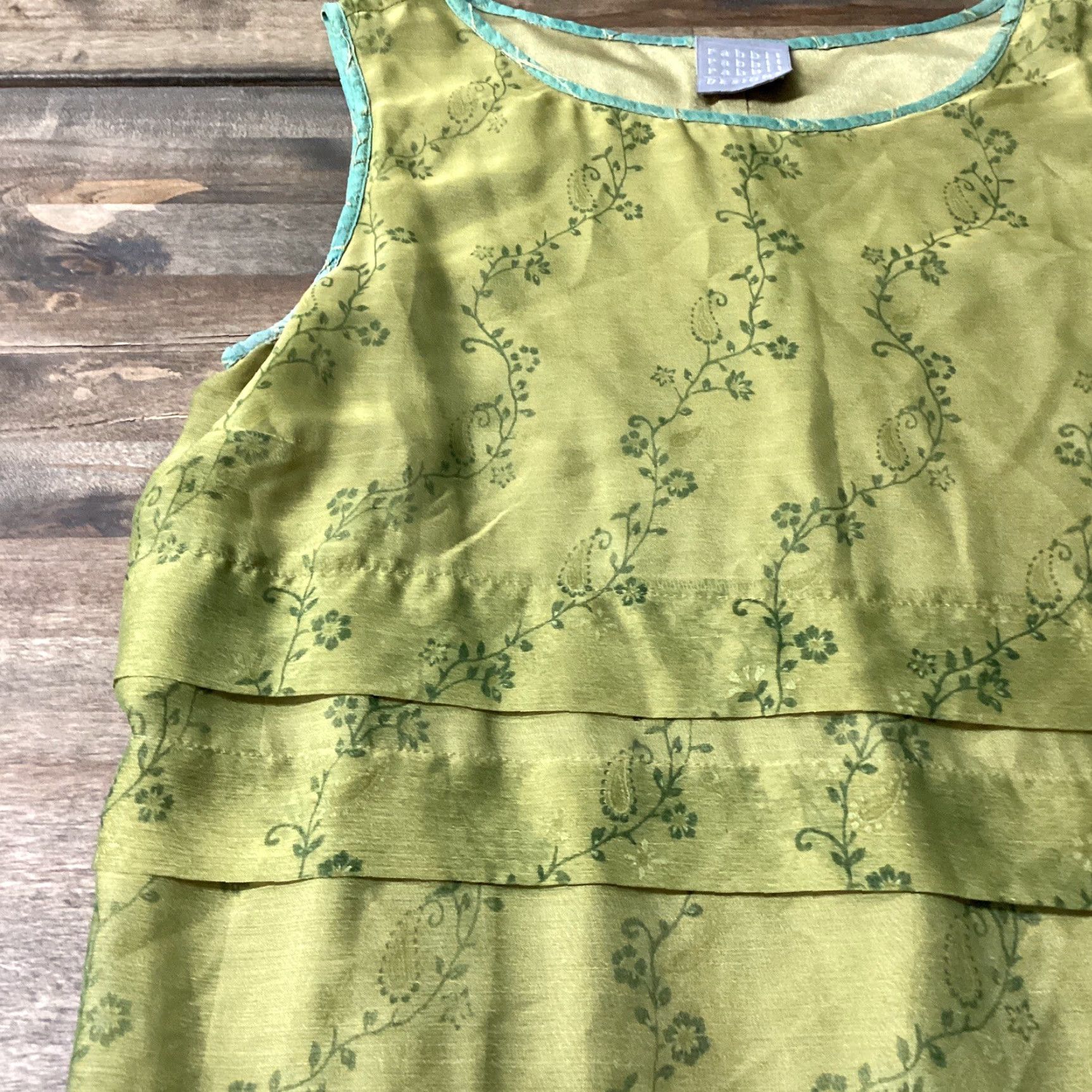 Vintage VINTAGE Rabbit Rabbit Rabbit Designs Dress Sleeveless Green Floral Tiered 10 M Woman Size L / US 10 / IT 46 - 4 Thumbnail