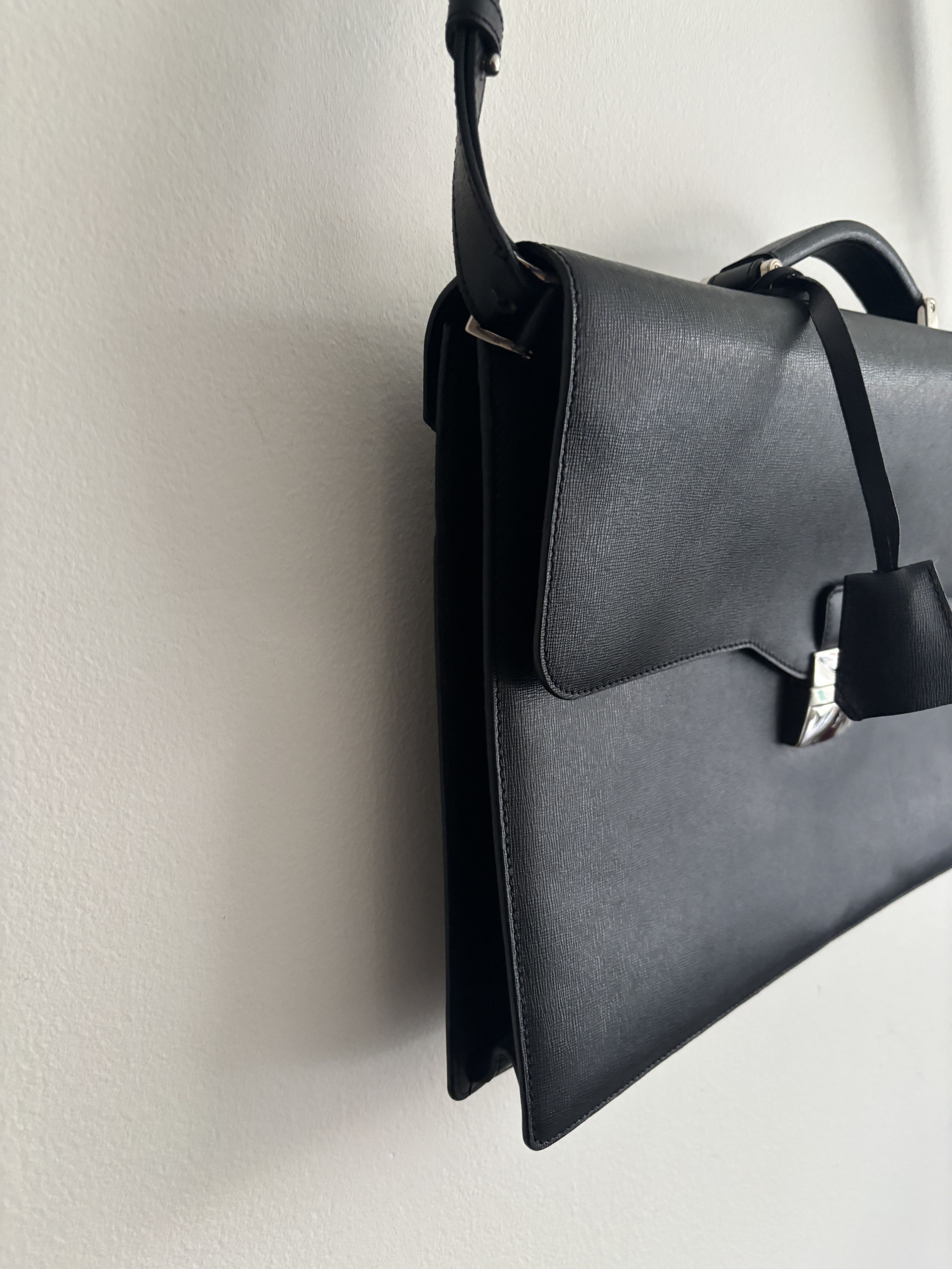 Bentley $925 Black Saffiano Leather Briefcase Attache | Silver Logo Size ONE SIZE - 4 Thumbnail