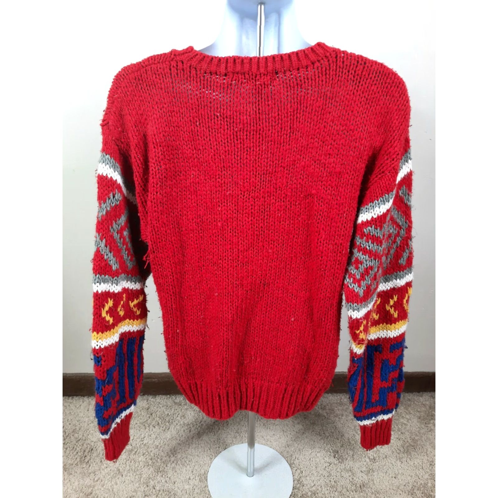 Incu VTG Inc. Men’s Crewneck Pullover Sweater Red Fair Isle 80s Knit S5 Medium (M) Vintage Size US M / EU 48-50 / 2 - 5 Thumbnail