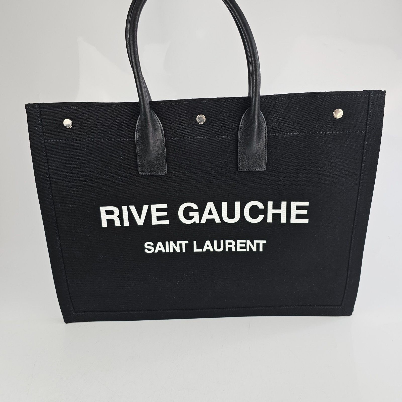 Saint Laurent Rive Gauche Black Canvas Tote Bag New