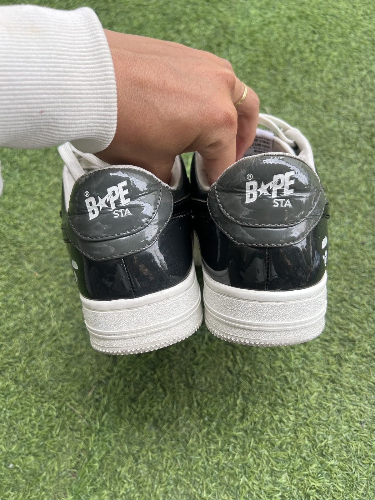 Bape Rare 🦧Bapesta Low Black Grey Patent Leather Size US 8.5 / EU 41-42 - 5 Thumbnail