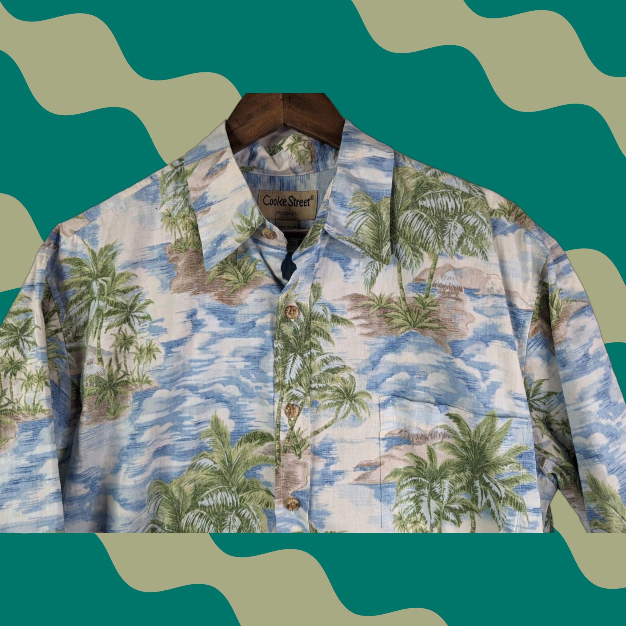 Vintage Cooke Street Mens Hawaiian Shirt Palm Trees Short Sleeve Size Medium Blue Cotton Button-Up Casual Size US M / EU 48-50 / 2 - 1 Thumbnail