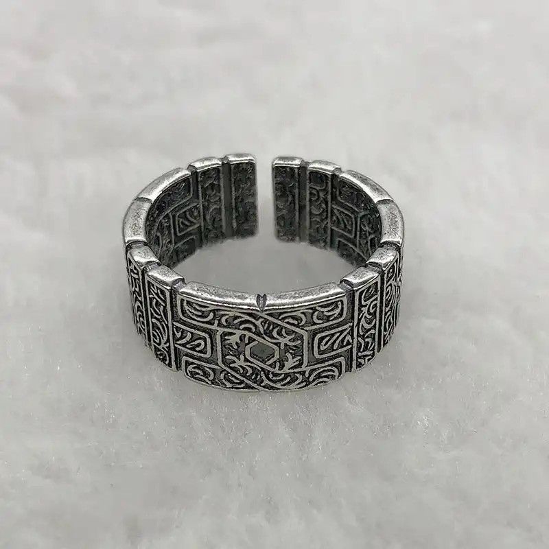 Jewelry × Vintage Thai Silver Ancient Style Retro Grass Pattern Ring Size ONE SIZE - 1 Thumbnail