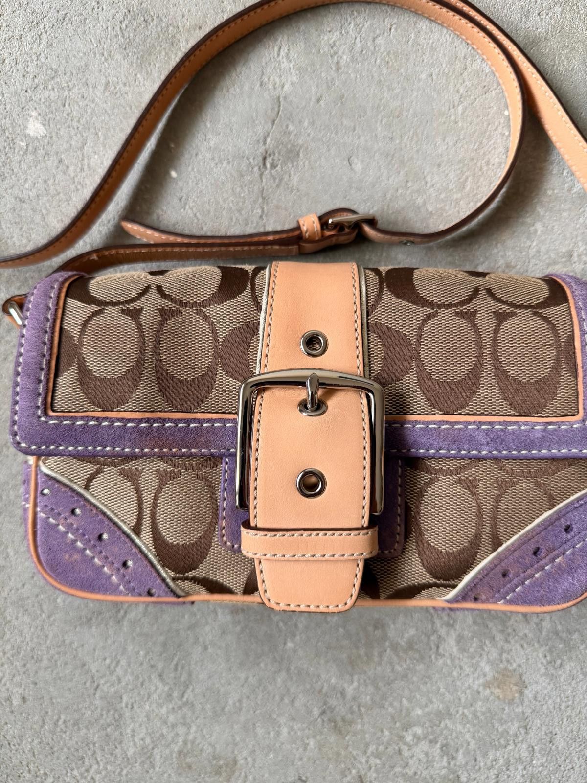 Coach Coach Signature Buckle Soho Crossbody Bag Beige/Purple Size ONE SIZE - 4 Thumbnail
