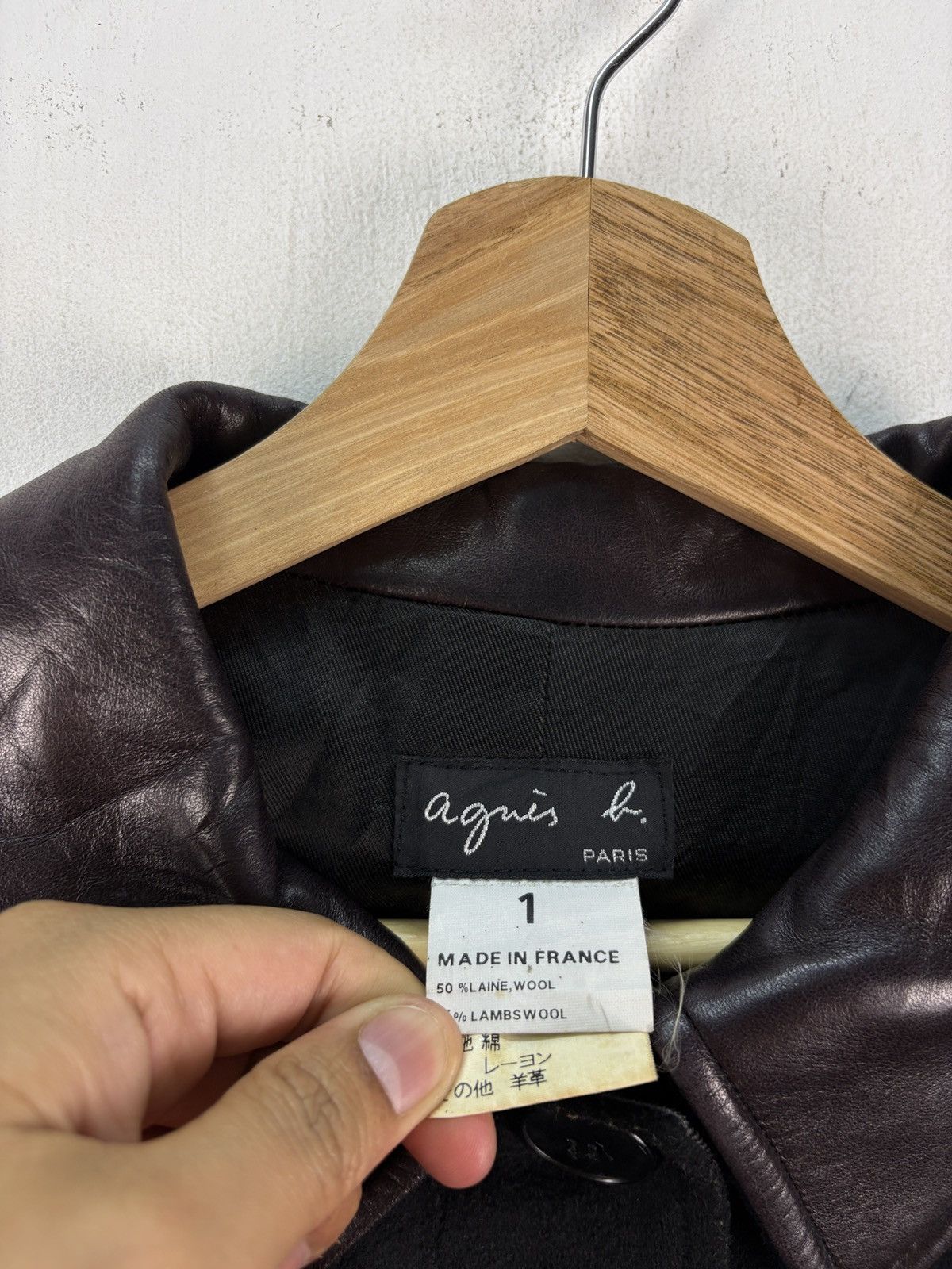 Vintage × agnes b. Vintage Agnes B Lambs Wool Jacket Leather Collar Size US L / EU 52-54 / 3 - 4 Thumbnail
