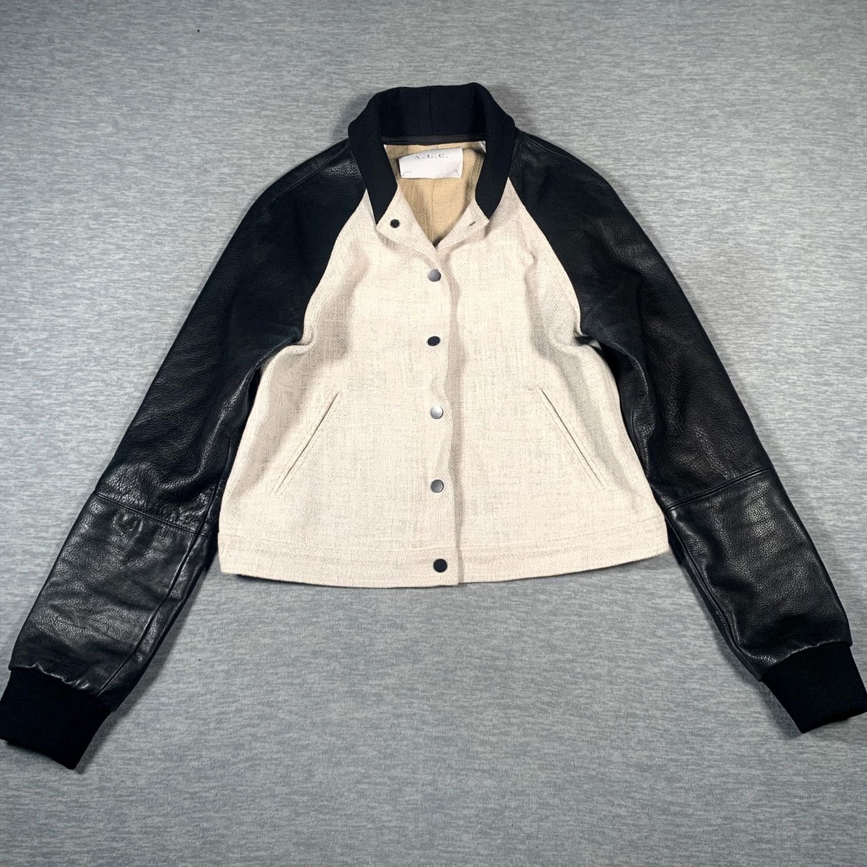 Vintage A.L.C. Jacket Womens S Leather Varsity Tweed Black Casual Size S / US 4 / IT 40 - 2 Thumbnail