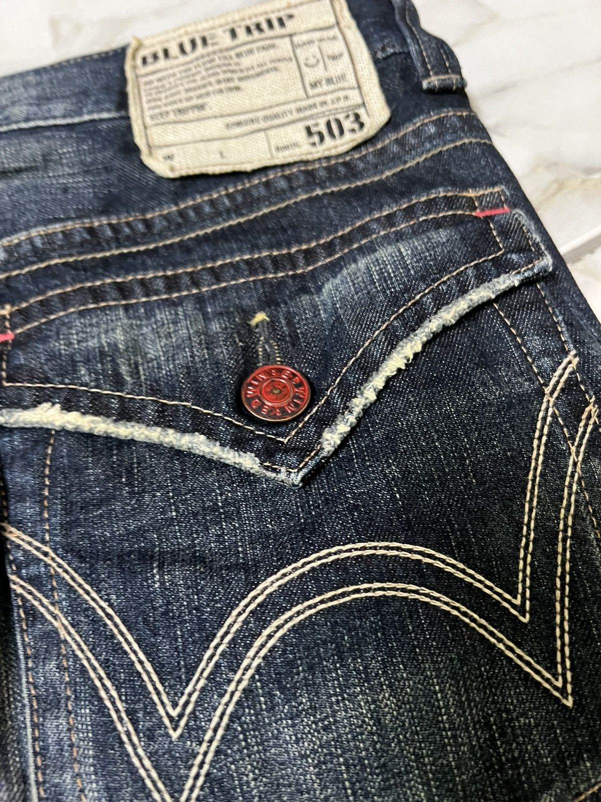 Edwin 💥Flare💥Vintage Edwin 503 Blue Trip Distress Jean Size US 36 / EU 52 - 21 Thumbnail