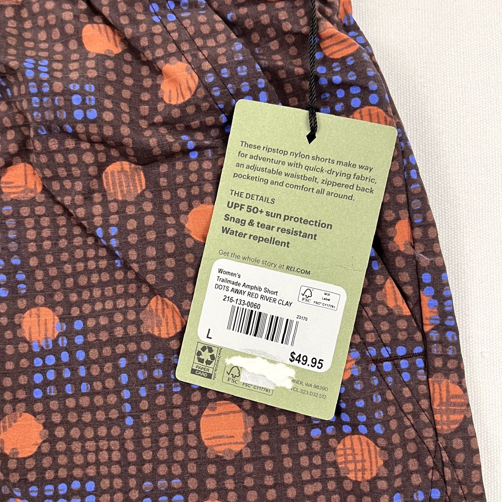 Vintage REI Trailmade Amphib Shorts Womens Large 3.5" Dots Away Belted Active Hiking Casual Outdoor Athletic Pockets Size 36" / US 14 / IT 50 - 3 Thumbnail