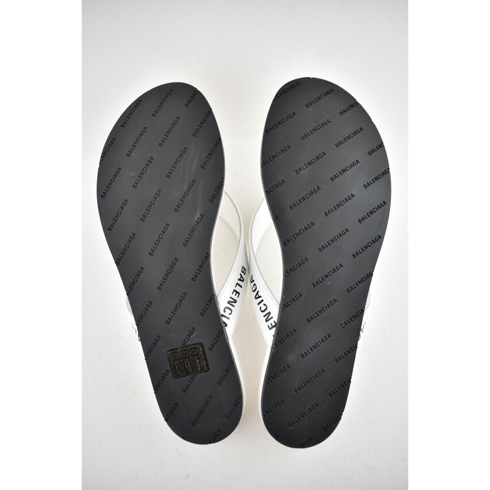 Balenciaga Balenciaga White Black Leather Logo Thong Slide Slip Sandal Size US 7.5 / IT 37.5 - 9 Thumbnail