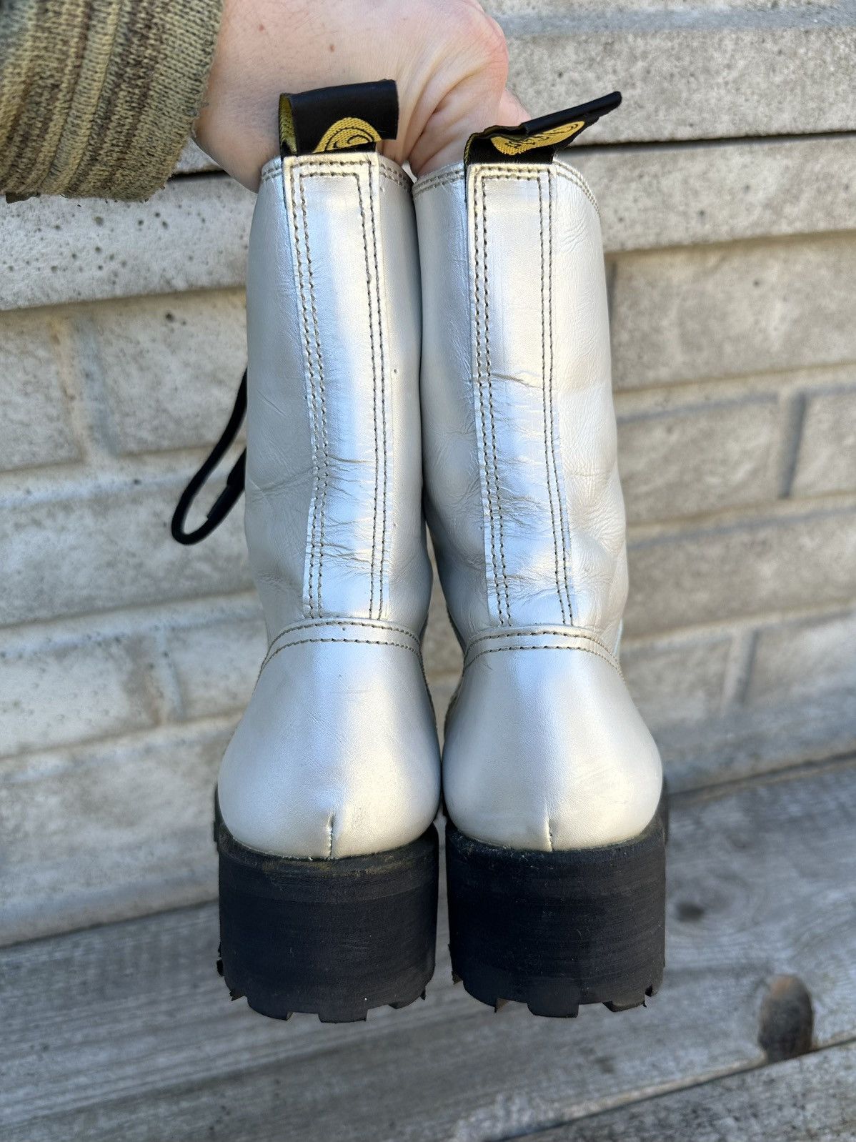 Buffalo London Buffalo Leather Silver Metallic Combat Boots with Metal Toe Size US 7 / IT 37 - 7 Thumbnail