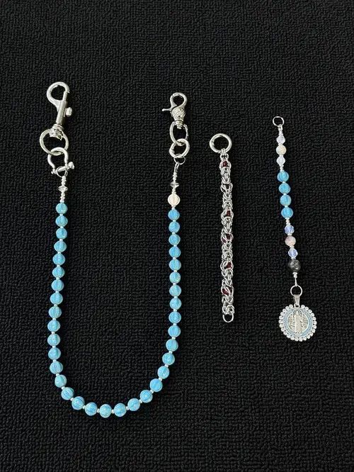 Jewelry Blue Beaded Chain Wallet Key Holder, Silver Clasp Size ONE SIZE - 7 Thumbnail