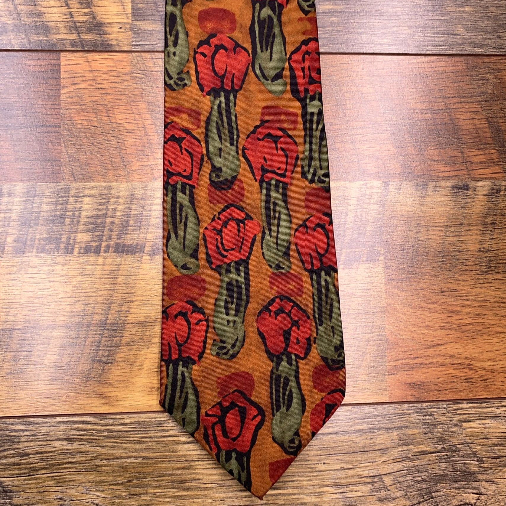 Banana Republic VINTAGE Banana Republic Tie Men Silk Brown Floral Italy Rose Short One Size Classic Pointed Adjustable Abstract Pattern Brown Silk Tie Size ONE SIZE - 3 Thumbnail