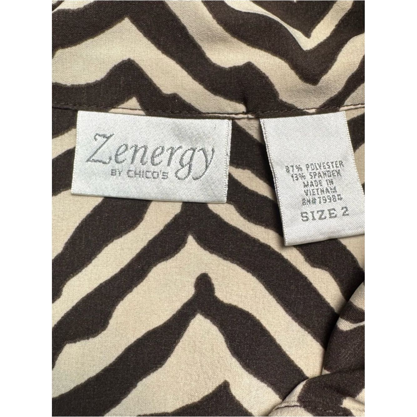 Chicos Chico's Zenergy Brown and White Zebra-Print 3/4 Sleeve Jack Size L / US 10 / IT 46 - 6 Thumbnail