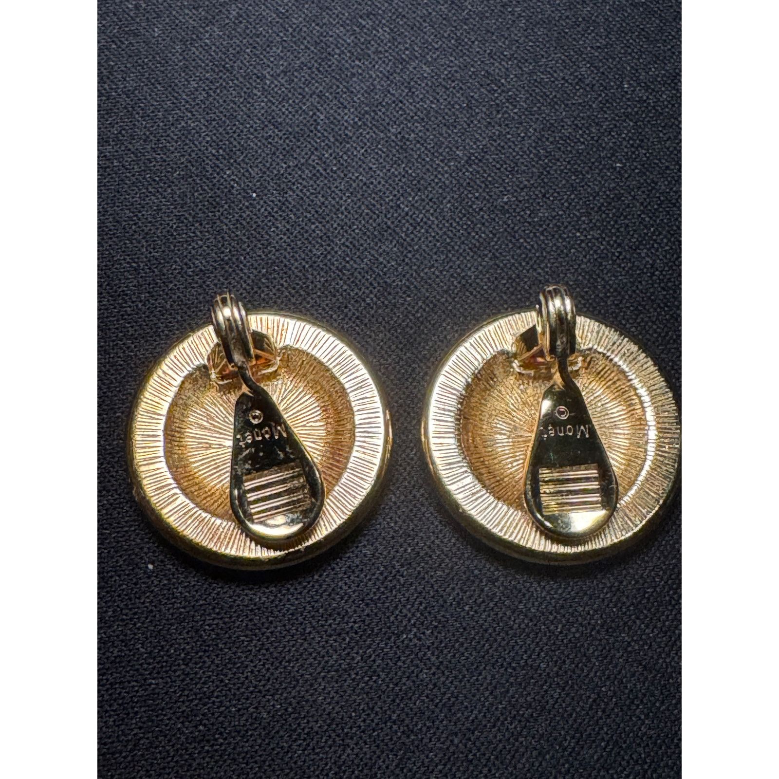 Monet Vintage White Enamel w/ Gold Tone Clip On Monet Earrings Size ONE SIZE - 4 Thumbnail