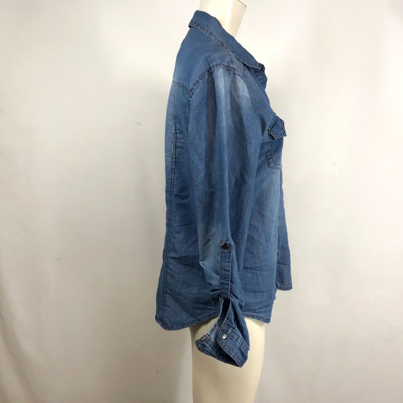 Vintage Cisono Denim Collection Womens Medium Wash Snap Front Western Shirt Large TP012 Size L / US 10 / IT 46 - 4 Thumbnail