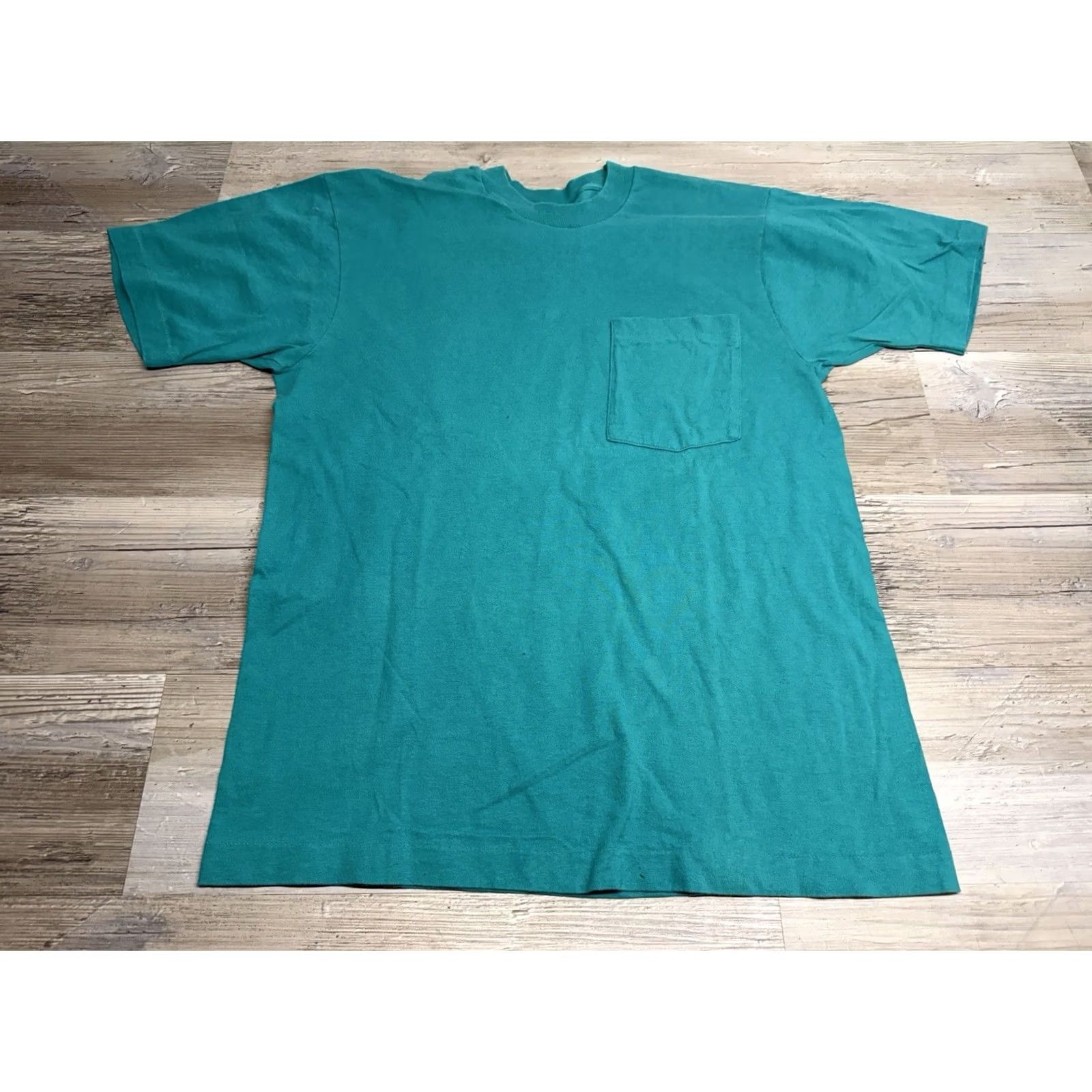 Vintage VINTAGE B.V.D T-Shirt Pocket 90s Selvedge Size L Teal Blue USA Made Men's Short Sleeve Crew Neck Cotton Blend Polyester Solid Size US L / EU 52-54 / 3 - 2 Thumbnail