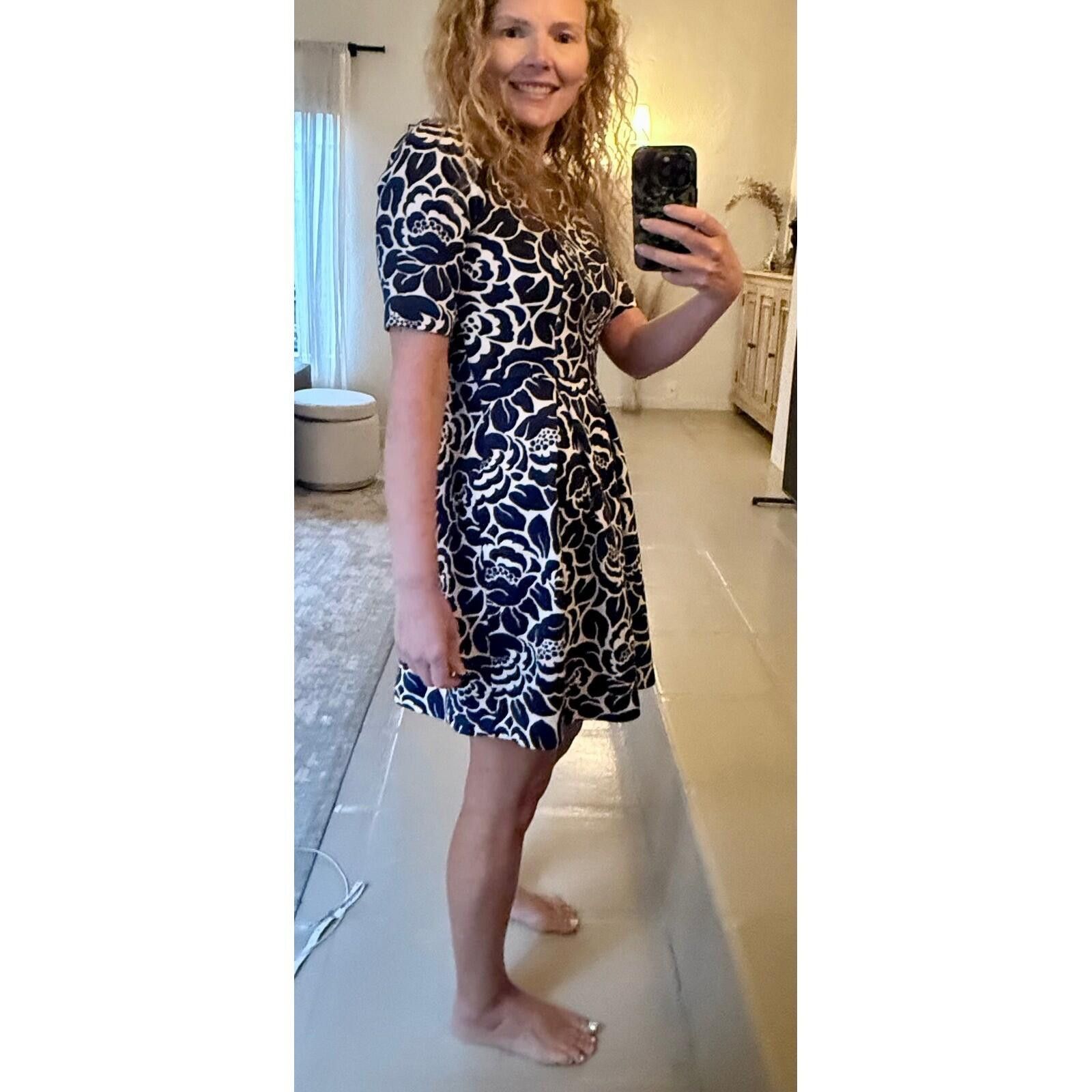Boden Boden Navy Blue Floral Fit & Flare Dress Short Sleeve Size 8 Size M / US 6-8 / IT 42-44 - 2 Thumbnail