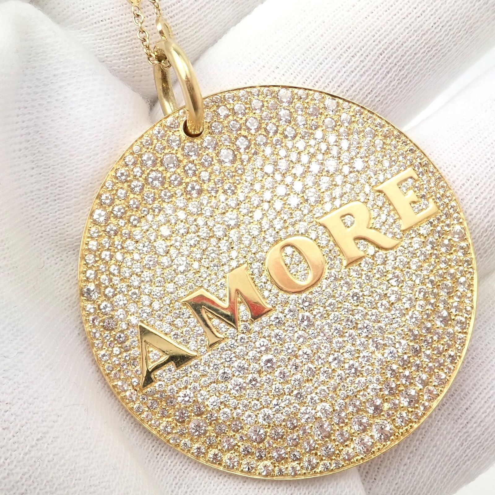 Yellow Gold Large Diamond + Sapp Amore Pendant Necklace