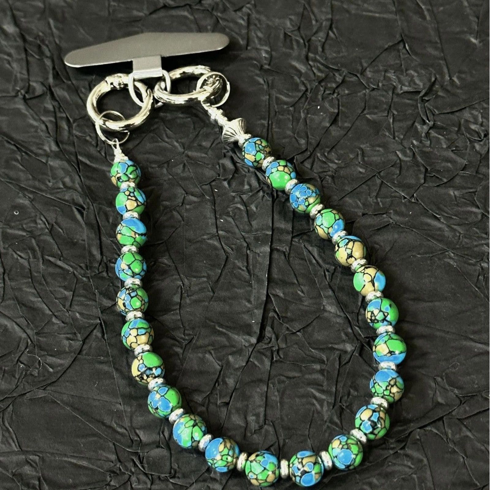 Jewelry Blue Green Beaded Phone Charm, Decorative Keychain Beads Size ONE SIZE - 5 Thumbnail