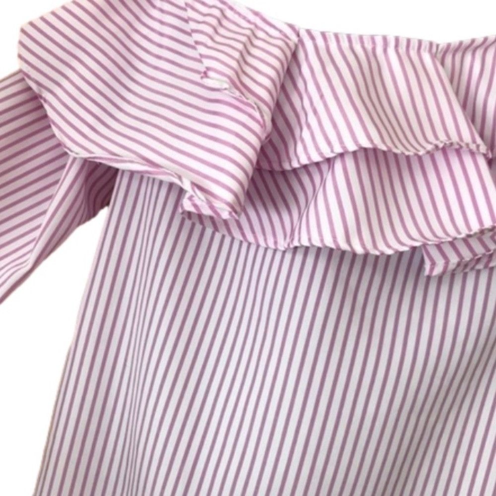 The Unbranded Brand Double Ruffle pink white Striped One Shoulder Blouse large Size L / US 10 / IT 46 - 4 Thumbnail