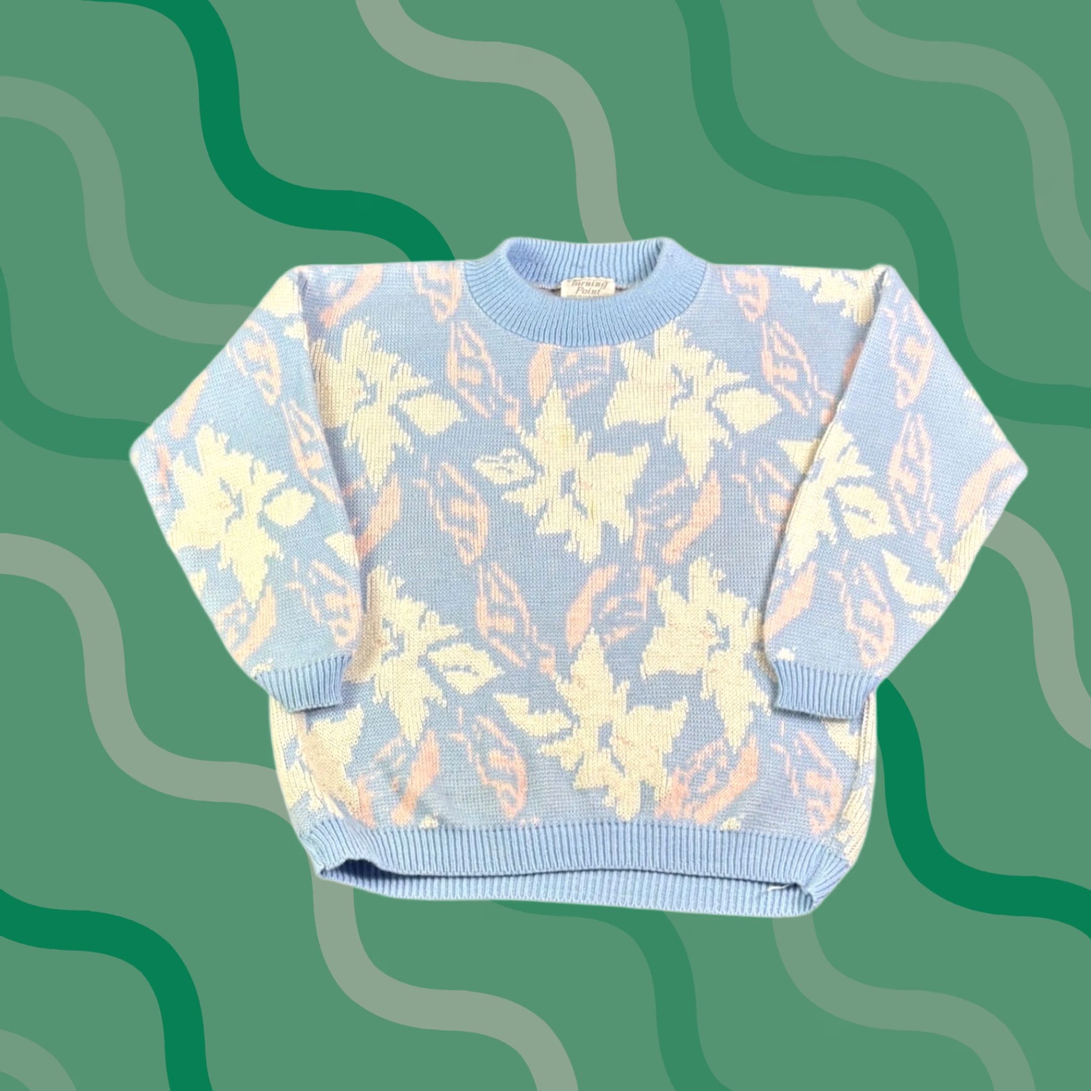 Vintage VINTAGE Turning Point Sweater Pastel Floral Knit Blue Pink Cream L Made in USA Size L / US 10 / IT 46 - 1 Thumbnail