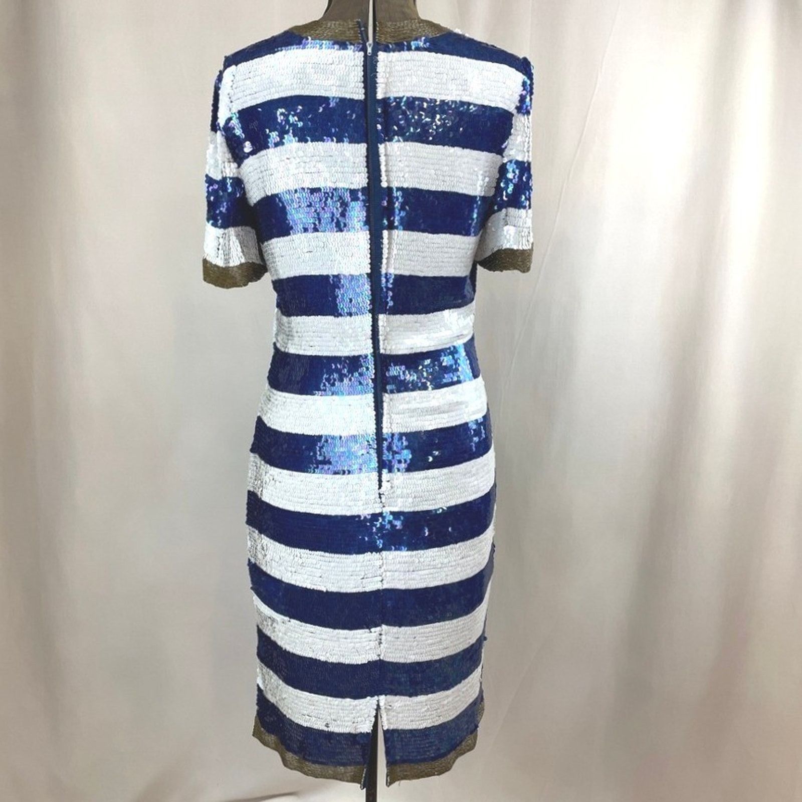 Vintage Vintage Womens (S) Sequin Stripe Silk Cocktail Dress McBling Size S / US 4 / IT 40 - 6 Thumbnail