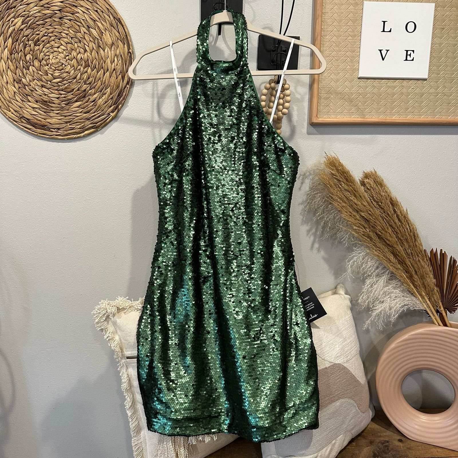 Other Lulus Classic Diva Green Sequin Halter Bodycon Mini Dress Size M / US 6-8 / IT 42-44 - 3 Thumbnail
