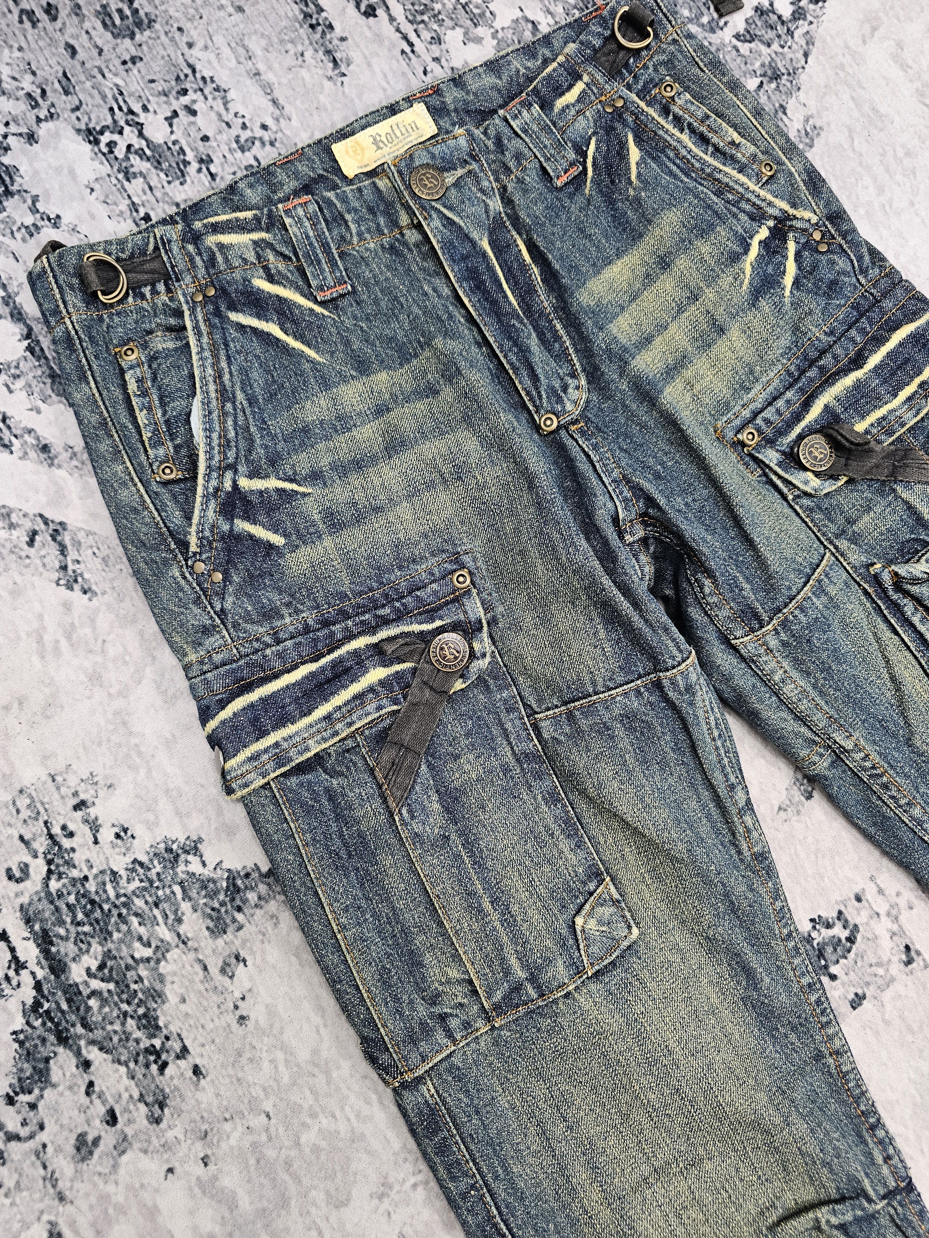 Japanese Brand ROLLIN Multi Bush Pocket Punk Bondage Design Jeans JB0314 Size US 32 / EU 48 - 9 Thumbnail
