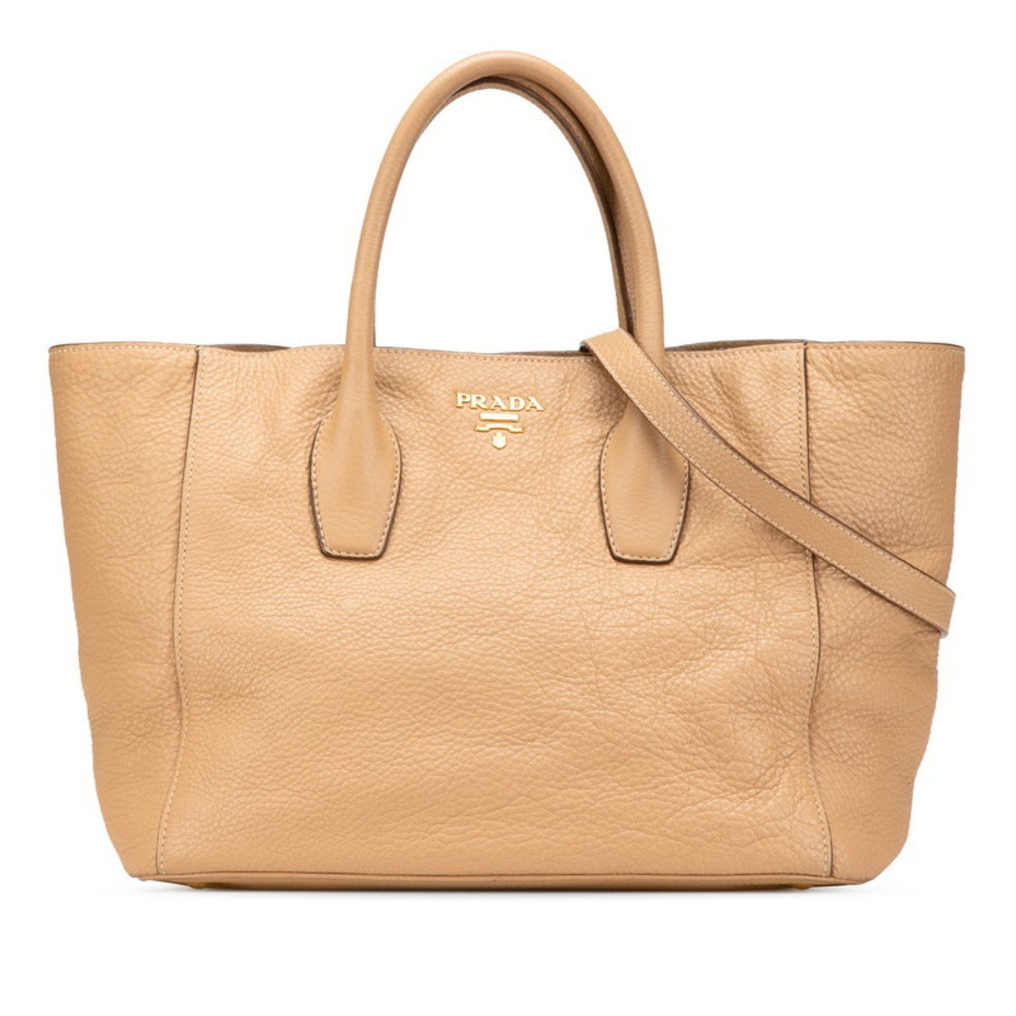 Prada Tote Bag Shoulder Beige Leather Women's Prada