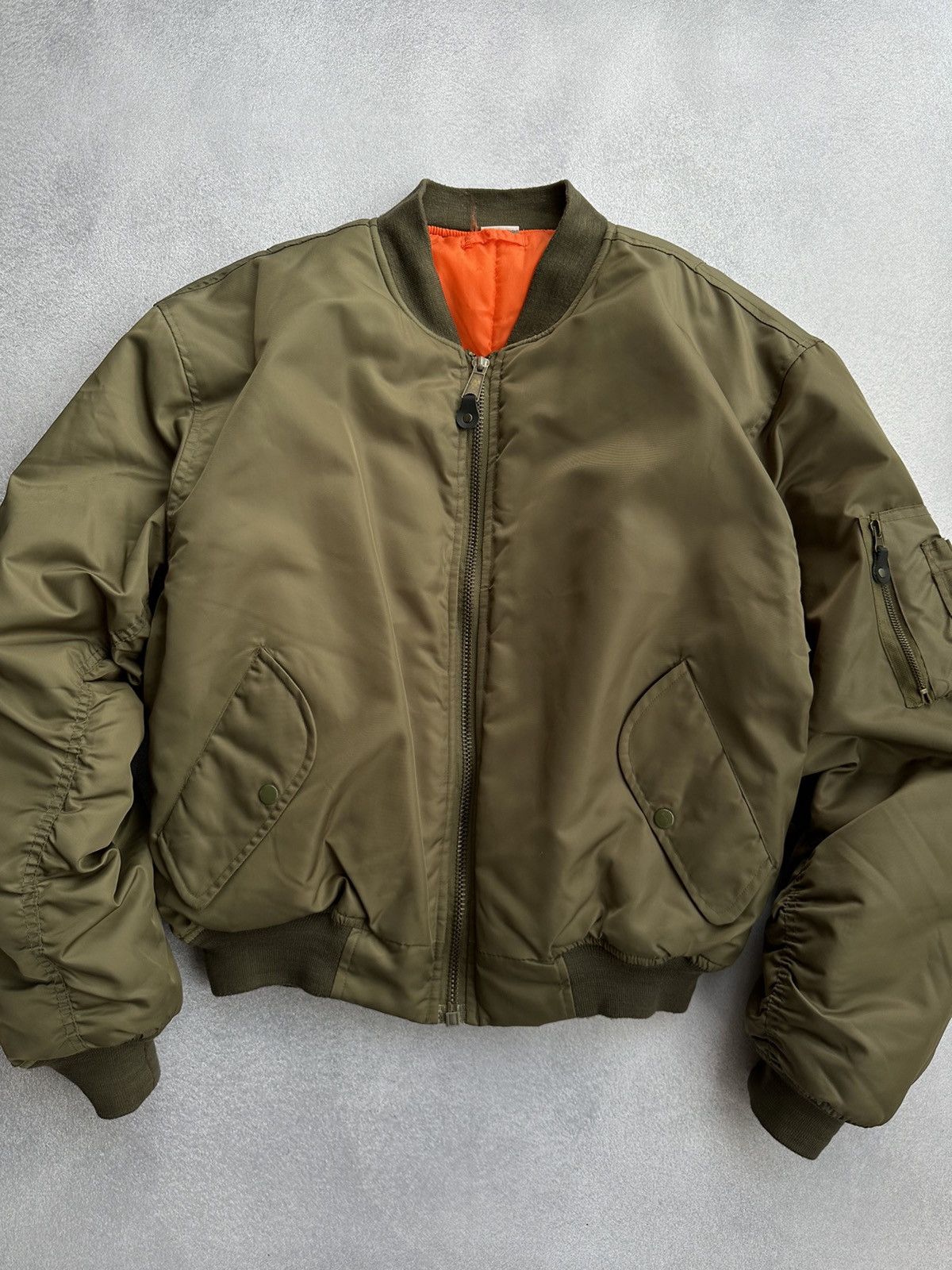 Vintage Vintage MA-1 Nylon Khaki Bomber Jacket Size US XL / EU 56 / 4 - 6 Thumbnail