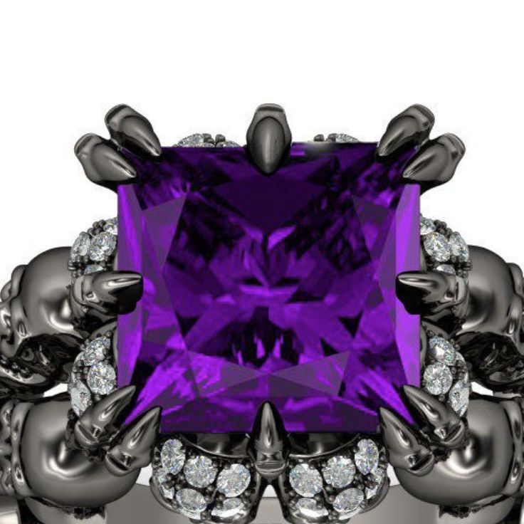 Other Gothic dark silver tone purple princess cut skull ring Size ONE SIZE - 3 Thumbnail